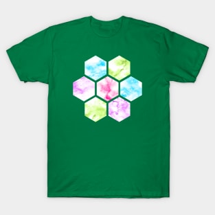 Marble Hexagon | Purple Pink Blue | Green Background T-Shirt